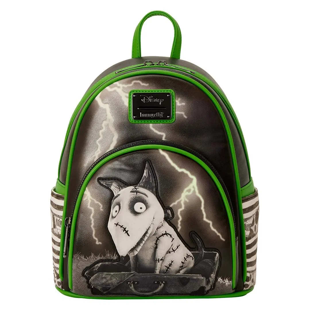 Loungefly Disney Frankenweenie Sparky Glowing Glitter Faux Leather Mini Backpack, Spooky Season Casual Wear Everyday Carry Functional Luggage Bag, Adjustable Strap, Glowing Light, Graphic Print, Lightweight, Special Details, Hand Wash Only, Zip, Stylish B