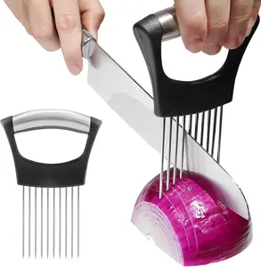 Onion Holder for Slicing, Stainless Steel Vegetable Cutter and Tomato Slicer, Food Chopper Tool for Potatoes, Avocados, Eggs, Lemons, Fruits, and Meat