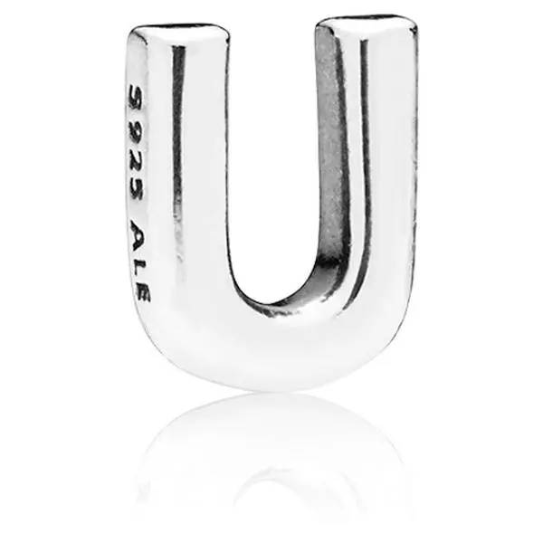 PANDORA Letter U Unisex Silver Charm - No Exaggeration, Small Size, Understated Look Letter Shape Initial Nameplate Pendant for Adults' Daily Floating Lockets