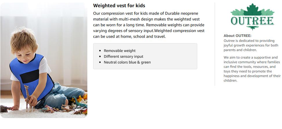 OUTREE Adjustable Weighted Vest for 3+ Years Old Kids with Sensory Needs, Compression Vest for Kids with ADHD and Autism