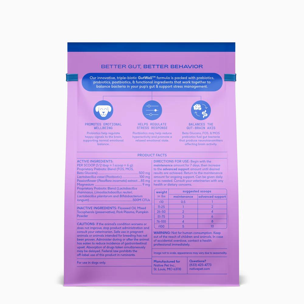 Native Pet GutWell - Vet-Developed Triple-Biotic Dog Supplement - Itchy Skin, Stress Relief, Weight & Digestion Support - Cold-Pressed Pellets - Made in USA Probiotics