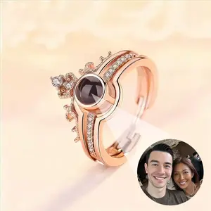 European and American Cross-border Hot Sale 100 Languages "I Love You" Crown Projection Ring for Women with Removable Open Design DZSP2298