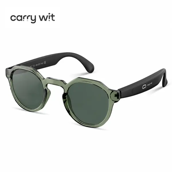 CARRY WIT Green Smart Glasses, Bluetooth 5.4 Open Ear Audio Eyewear, Hands-Free Calling, Wireless Music, Lightweight for Adults