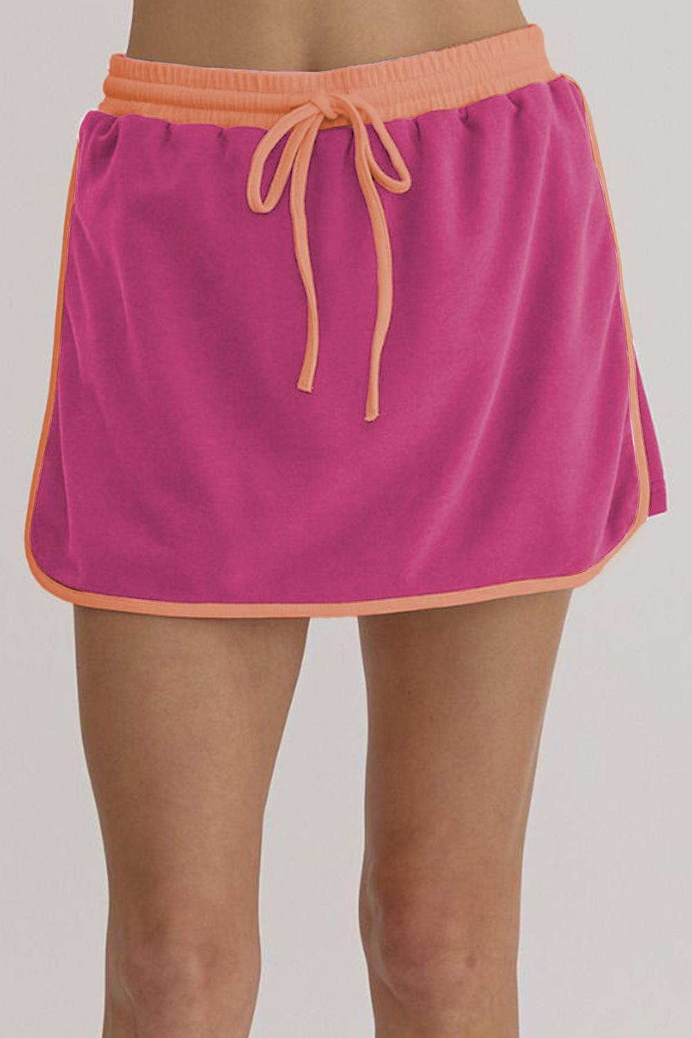 Znacicc Women's Casual  2 Piece Set Short Sleeve Colorblock Edge Drop Shoulder T-Shirt and High Waist Skort Outfits Suit - Stylish Top for Casual Wear