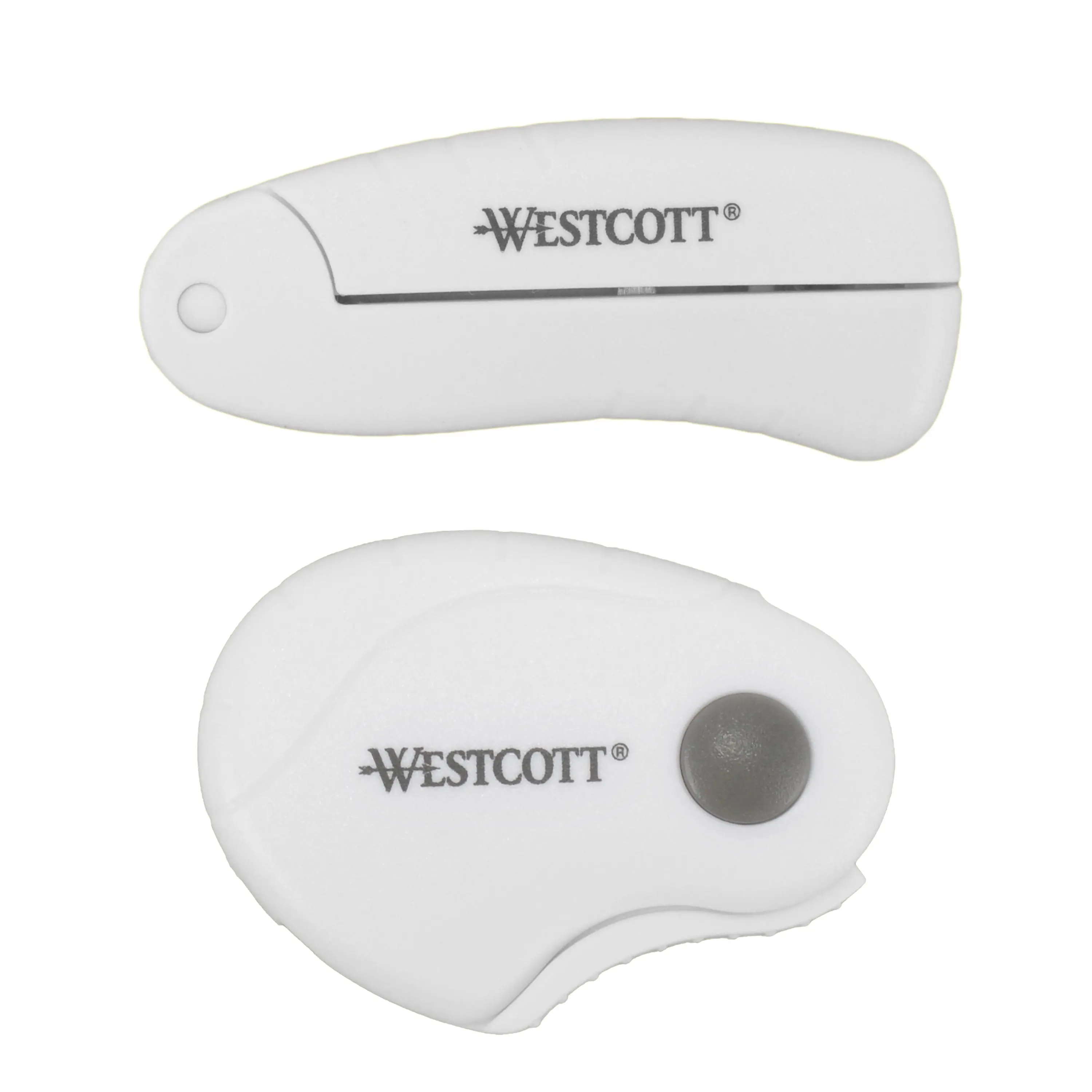 Westcott Folding Scissors and Rotary Cutter, Portable, Titanium Blades and White Handles for Travel, Crafting and Sewing, 2-Piece Set (00733)