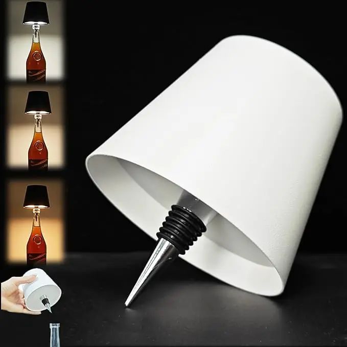Wireless Bottle Lamp,3 Color Light Bottle Light,Rechargeable Waterproof Bottle Touch Lamp Head with for Home,Bar,Camping,Travel,Restaurants,Party, Nightstand, Aesthetic Room Decor, Unique Gift for Wine Lovers(1PC)