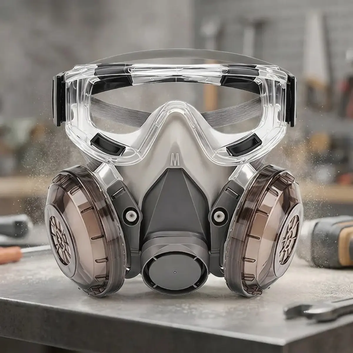 Unisex 1-Size Dustproof Safety Mask with Dual-Filter, Anti-Fog Goggles, Reusable Half-Face Cover, Safety Gear for Industrial Dust, Grinding, Grinding Safety Mask