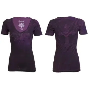 ARCHAIC Women's Casual Athletic Short-Sleeve V-Neck T-Shirt, Women's Short-Sleeve Casual Athletic Top (Purple)