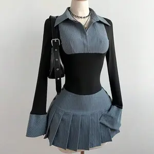 Chic Black and Blue Pinstripe Women’s Dress