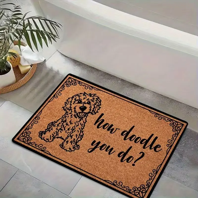 summerwins 1pc "How Doodle You Do?" PVC Rubber Anti-Slip Scratch-Resistant Doormat - Absorbent, Washable, Artistic Decorative, Durable Animals Themed Funny Doormat for Indoor Entryway, Front Door, Funny Doormats