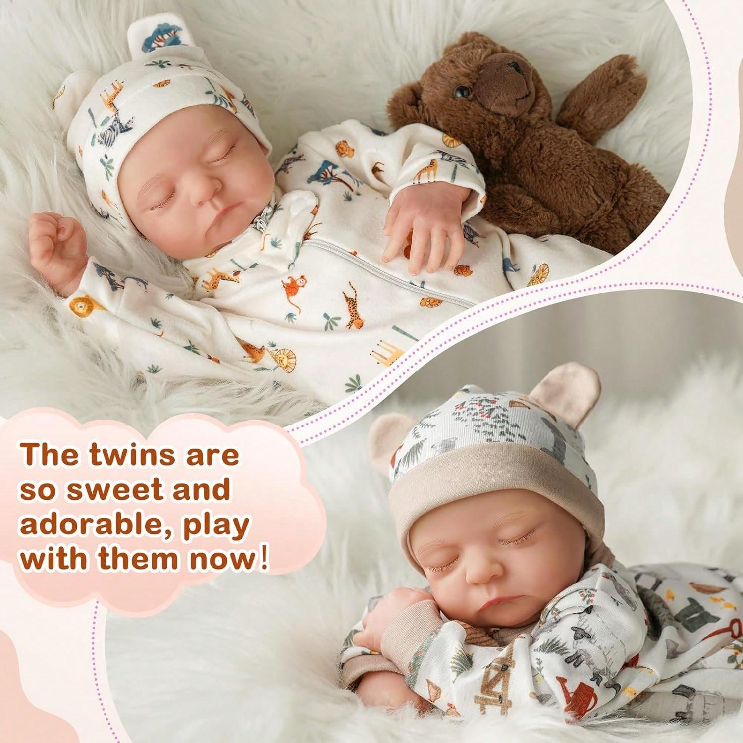 BABESIDE Lifelike Reborn Baby Dolls Twins, 17 /20 inch Soft Vinyl Limb Cloth body Dolls Realistic Newborn Real Life Baby Boy Girl Dolls with Clothes and Pacifier Toy Gift for Kids Age 3+