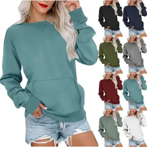 Women's Fashion Autumn Winter New Solid Color Round Neck Loose Long Sleeve Sweatshirt side shirt punk