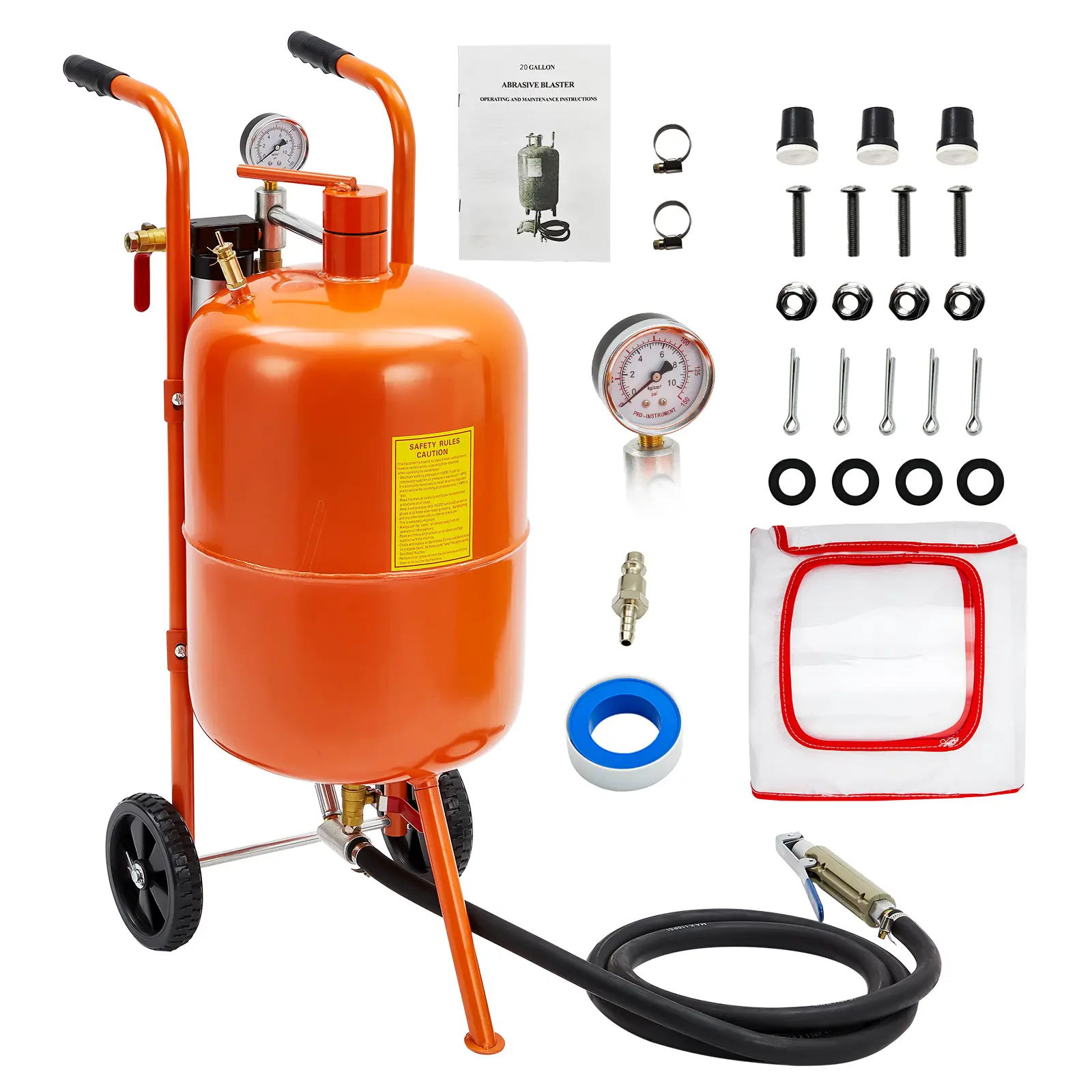 Garvee Heavy Duty Portable Sand Blaster Kit for Home Improvement – 10 Gallon Capacity, 125 PSI, 4 Ceramic Nozzles, Wheels, Oil-Water Separator, Pressure Gauge – Perfect for Rust, Paint, Scale Removal – Abrasive Blasting Tool – Compatible with Air