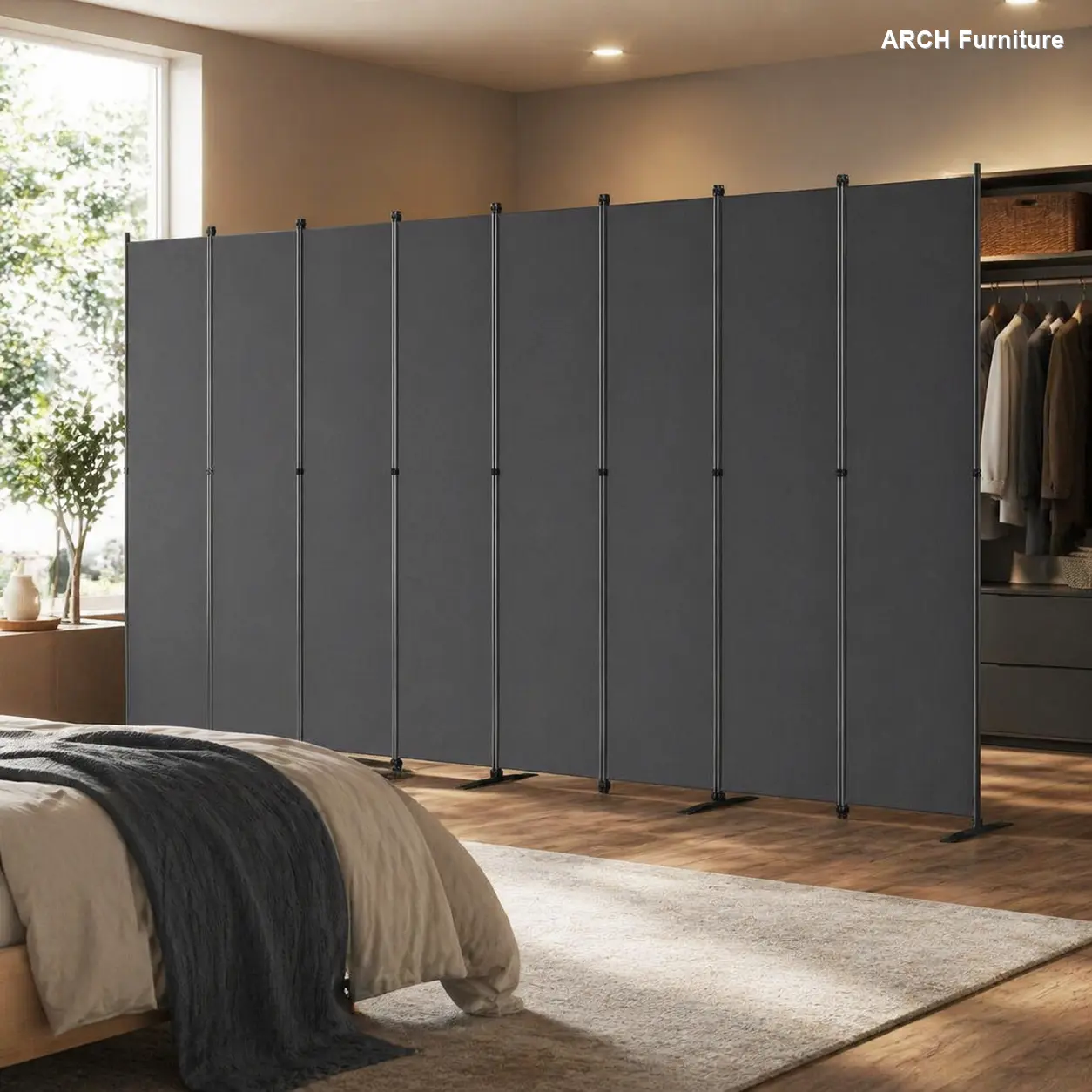 8-Panel Modern Adjustable Room Divider - 159in W x 71in H Folding Privacy Screen, Heavy-Duty Metal Frame, Polyester Fabric, Portable Freestanding Partition for Bedroom, Office (Incl. Panel & Room Partitions), Freestanding Room Partitions