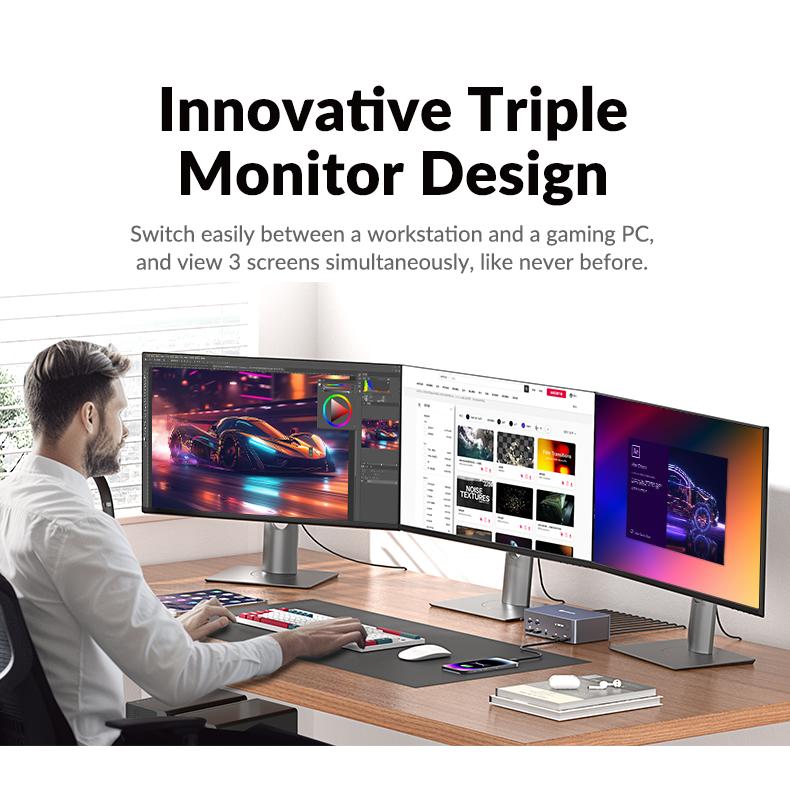 AV Access iDock D23 8K KVM Switch Docking Station for 2 Desktop PCs & 3 Monitors, DisplayPort 2.0, 1G Ethernet, 4K@165/144Hz for Gaming & Home Office (Desktop Only)