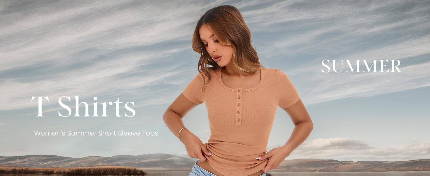 PettyGarden Women's 2025 Summer Short Sleeve Tops Ribbed Knit Henley Button Up Slim Fit Casual Blouse for Women - Knitwear, Womenswear PettyGarden Women's 2025 Summer Short Sleeve Tops Ribbed Knit Henley Button Up Slim Fit Casual Blouse for Women - Knitwear, Womenswear