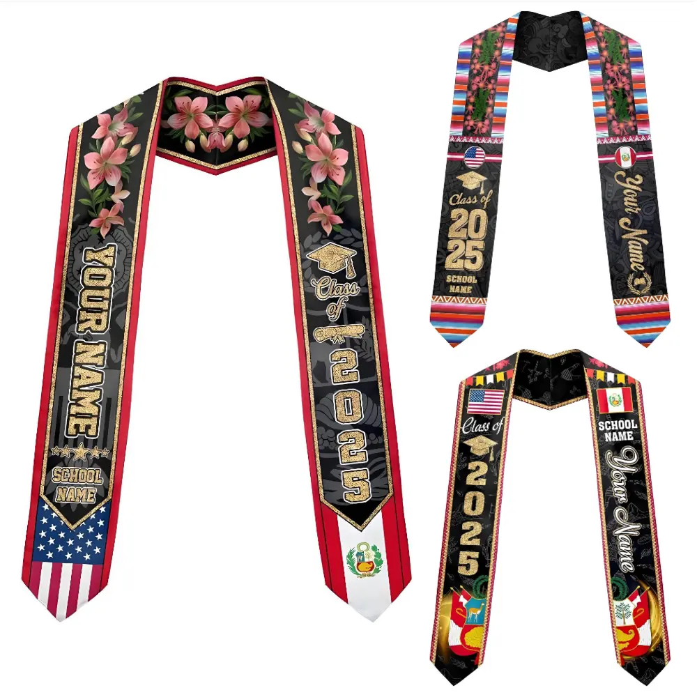 Personalized Peruvian Graduation Stole 2025, Peruvians American Flag Graduation Stole, Customize Peru Graduation Sash 2025