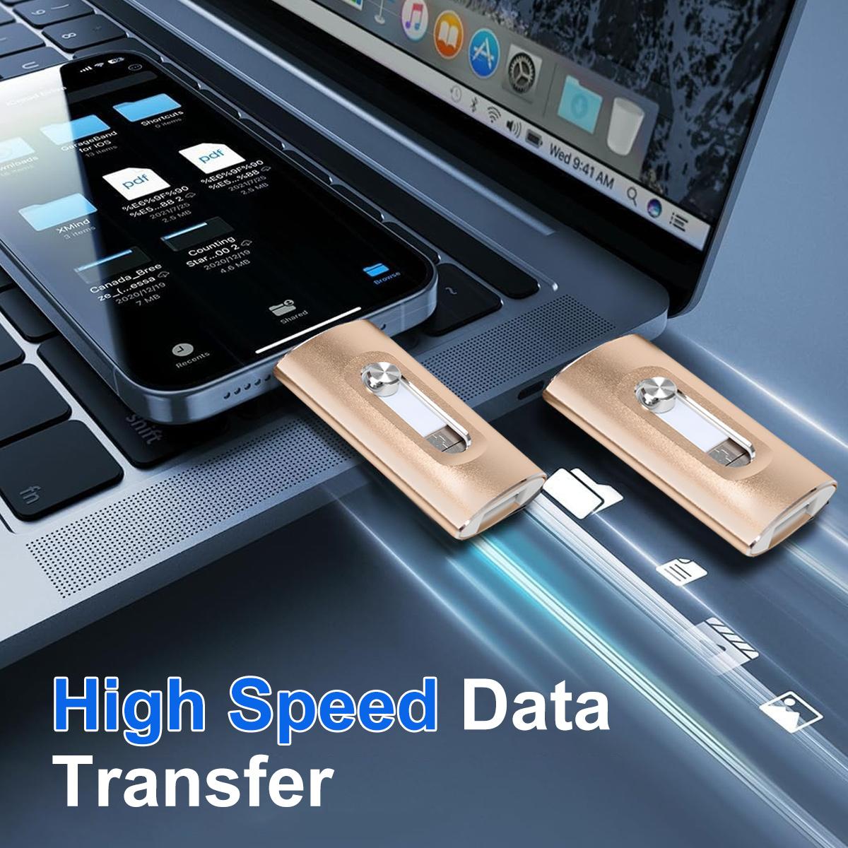[Sale!Free!!Ship!] 3 in 1 USB Flash Drive Portable High Speed External Storage Devices Easily Back Up and Save Photos Videos USB Memory Stick Thumb Drive for iPhone/iPad/Android/PC