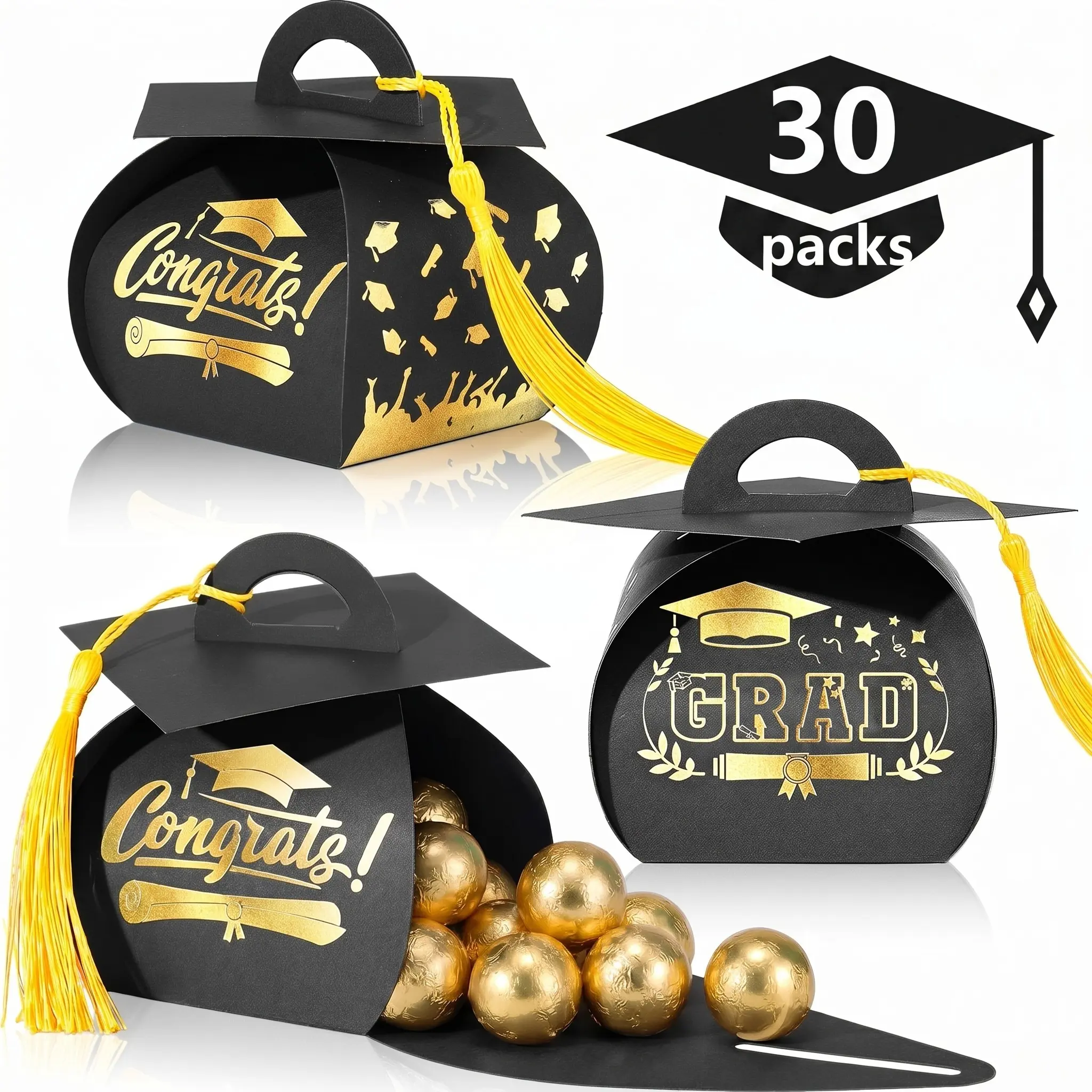 30 Pcs Graduation Cap Gift Boxes Graduation Party Favors Graduation Leis Class of 2026 Candy Box with Tassel Table Centerpieces Graduation Decoration Treat Candy Boxes for  Congrats Grad Party Supplies