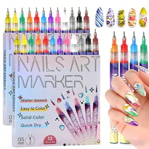 12-Color Cosmetic Nail Art Pens Set, Quick-Drying Nail Polish Markers, Acrylic Doodle Manicure Drawing Flower Polish Kit