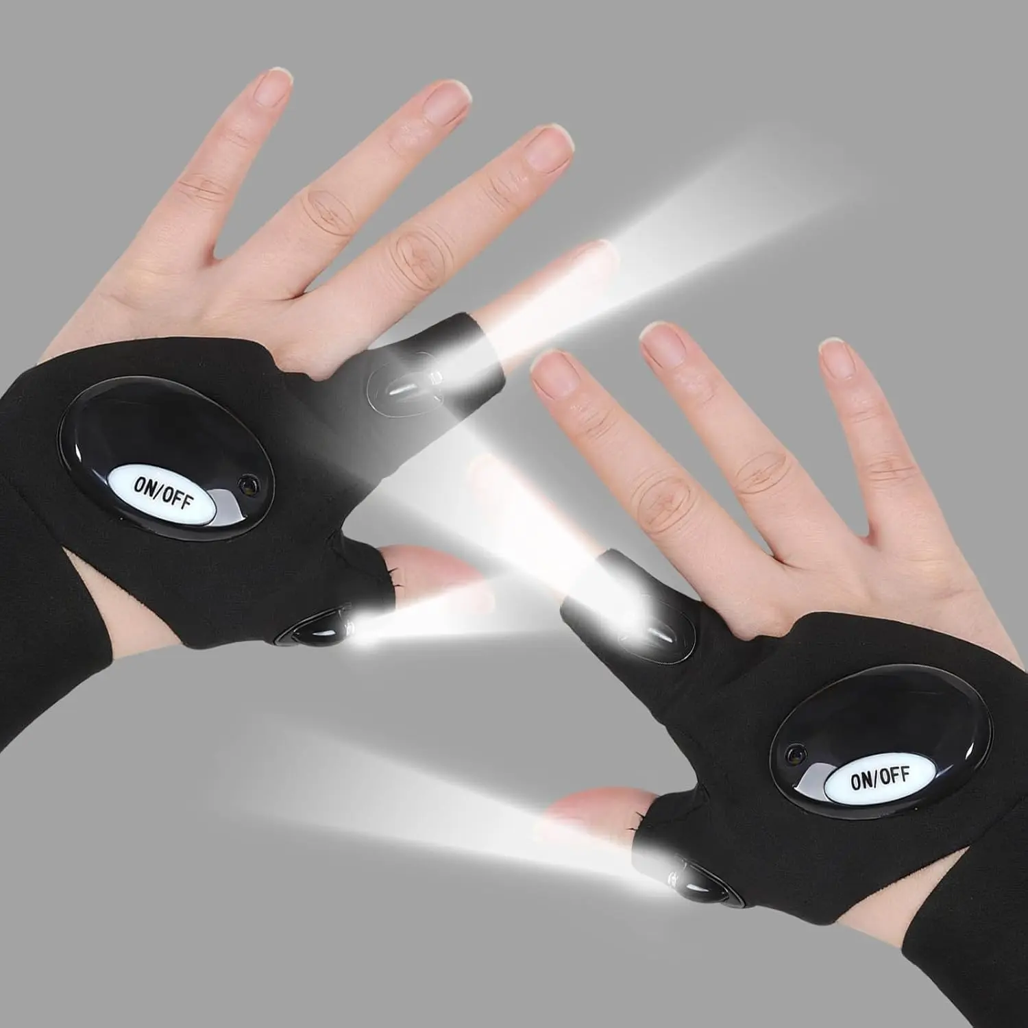 LED Light-Up Silicone Flashlight Gloves - One-Size Stretch-Fit Hands-Free Finger Work Light for Men, Hiking, Camping, Fishing, Practical Gadget Gifts for Christmas Birthday Stocking Stuffers