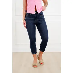 Judy Blue High Rise Dark Wash Cuffed Capri