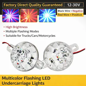 2 PCS Universal multi-color flashing waterproof LED underbody lights, 12-24V LED indicator/side marker lights, suitable for trucks and off-road motorcycles, can be used as underbody lights, car decorative multi-color neon underbody light kit