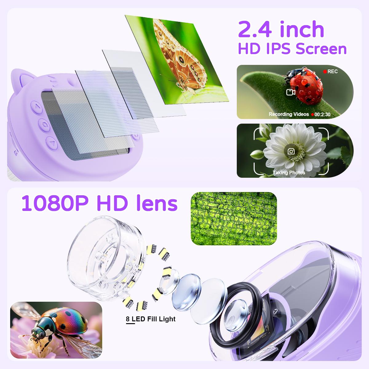 [2026 Upgrade] AuroraHaven Kids Microscope with Built-in Photo & Video Camera, 2.4" 4K Screen – 1000X Microscope and 100m Telescope, STEM Toy & Educational Gift for Boys & Girls Ages 3–12