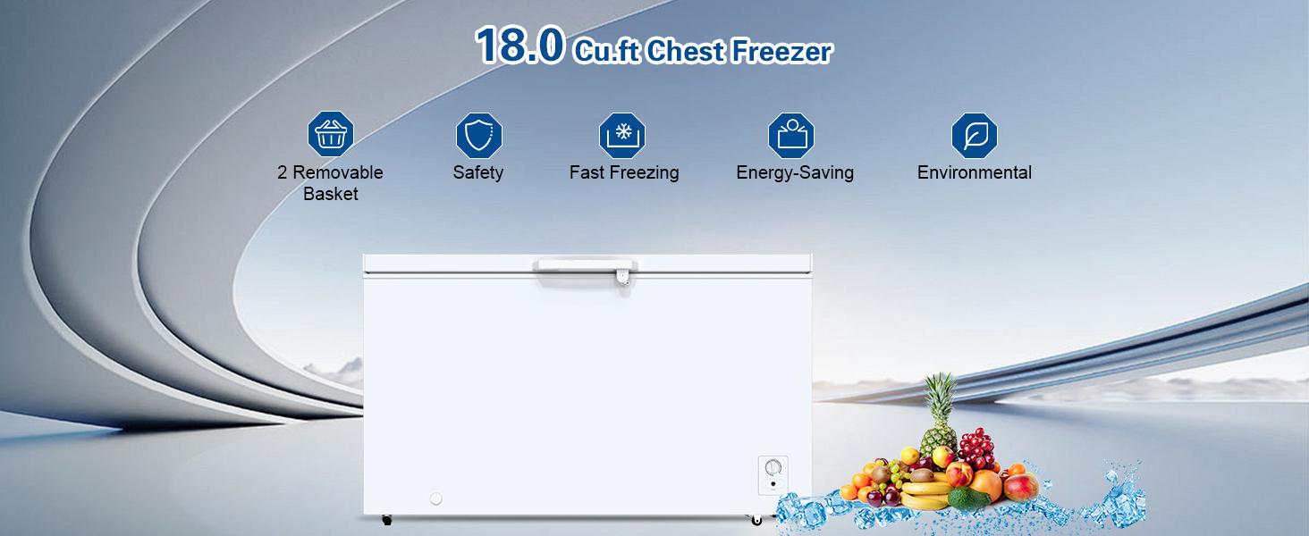18.0 Cu.Ft Deep Freezer, Large Chest Freezer for Families with Removable Basket& 8 Adjustable Thermostat, Energy Saving Freezer Front Drain Free Standing Top Open Door for Home, Kitchen mini fridge mini fridges fridge