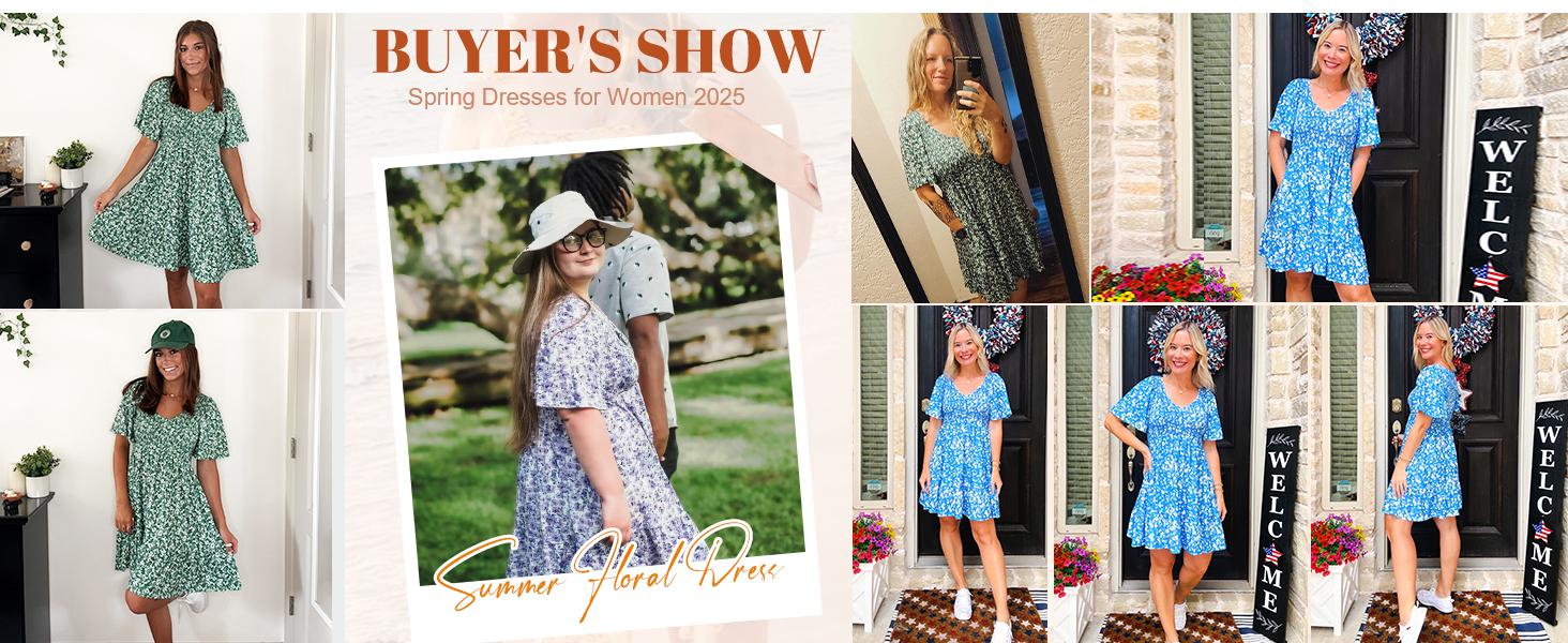 Genleck Women's Summer Floral Print Mini Dress - V Neck Flutter Sleeve Boho Sundress with Pockets for Vacation & Party