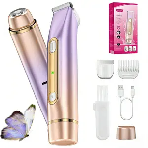 Electric Bikini Trimmer for Women, 1 Set Rechargeable 2 in 1 Body & Facial Hair Removal, Waterproof Wet & Dry Use Trimmer for Women