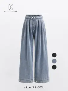 Elengatine Women's High Waist Pleated Balloon Jeans Baggy Wide Leg Denim Pants with Zip Front & Adjustable Cuffed Ankles Y2K Inspired Loose Fit All Seasons Casual