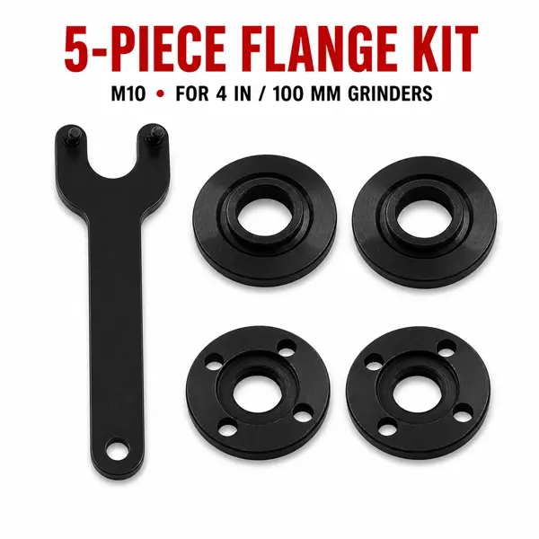 5-Piece M10 Metal Angle Grinder Flange Nut Set, Includes Pin Spanner, 2 Inner Flanges, 2 Outer Lock Nuts for 4-inches/100mm Grinders, Disc Change & Maintenance Parts