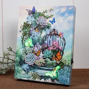 Spring and Summer Butterflies Succulent Garden 8x6 Lighted Tabletop Canvas Art Home Decor Mother's Day