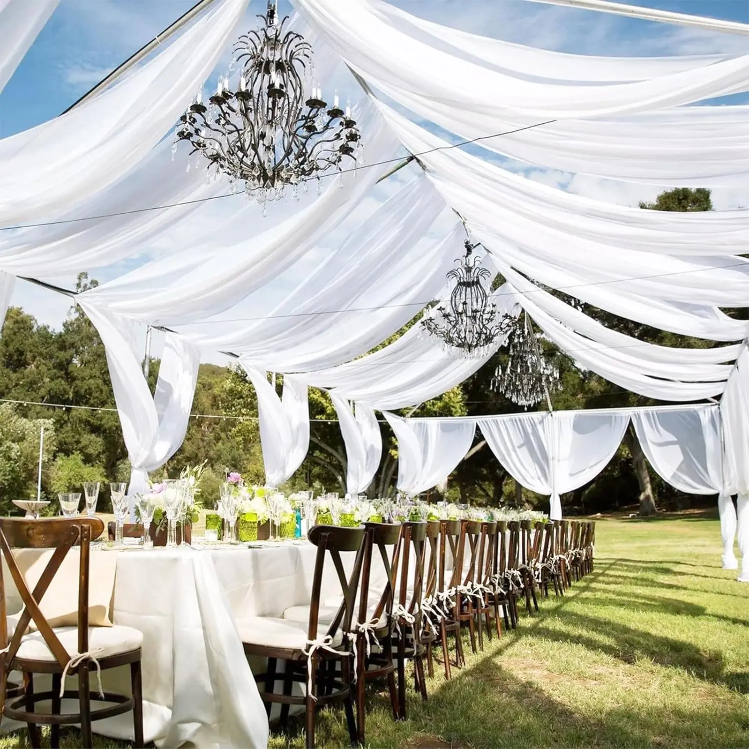 FANI 4 6 Panel Sheer Chiffon Wedding Ceiling Drapes  , Arch Draping Sheer Curtains Soft Drapery Draping Wedding Ceiling Decorations for Party Ceremony Stage Swag,Celebration White Arch Backdrop Tent Vinyl Banners