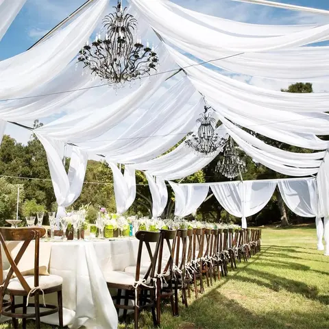 FANI 4 6 Panel Sheer Chiffon Wedding Ceiling Drapes  , Arch Draping Sheer Curtains Soft Drapery Draping Wedding Ceiling Decorations for Party Ceremony Stage Swag,Celebration White Arch Backdrop Tent Vinyl Banners