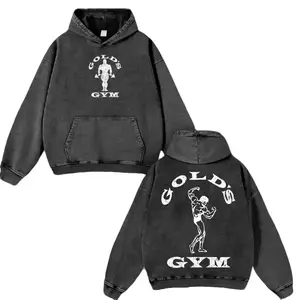 Retro Vintage Limited Gold’s Gym Double-Sided Print Oversized Acid-Washed Heavyweight Cotton Hoodie & T-Shirt – Unisex Streetwear Fitness Bodybuilding Tee, Perfect Gift for Gym Lovers and Workout Enthusiasts Menswear Tops