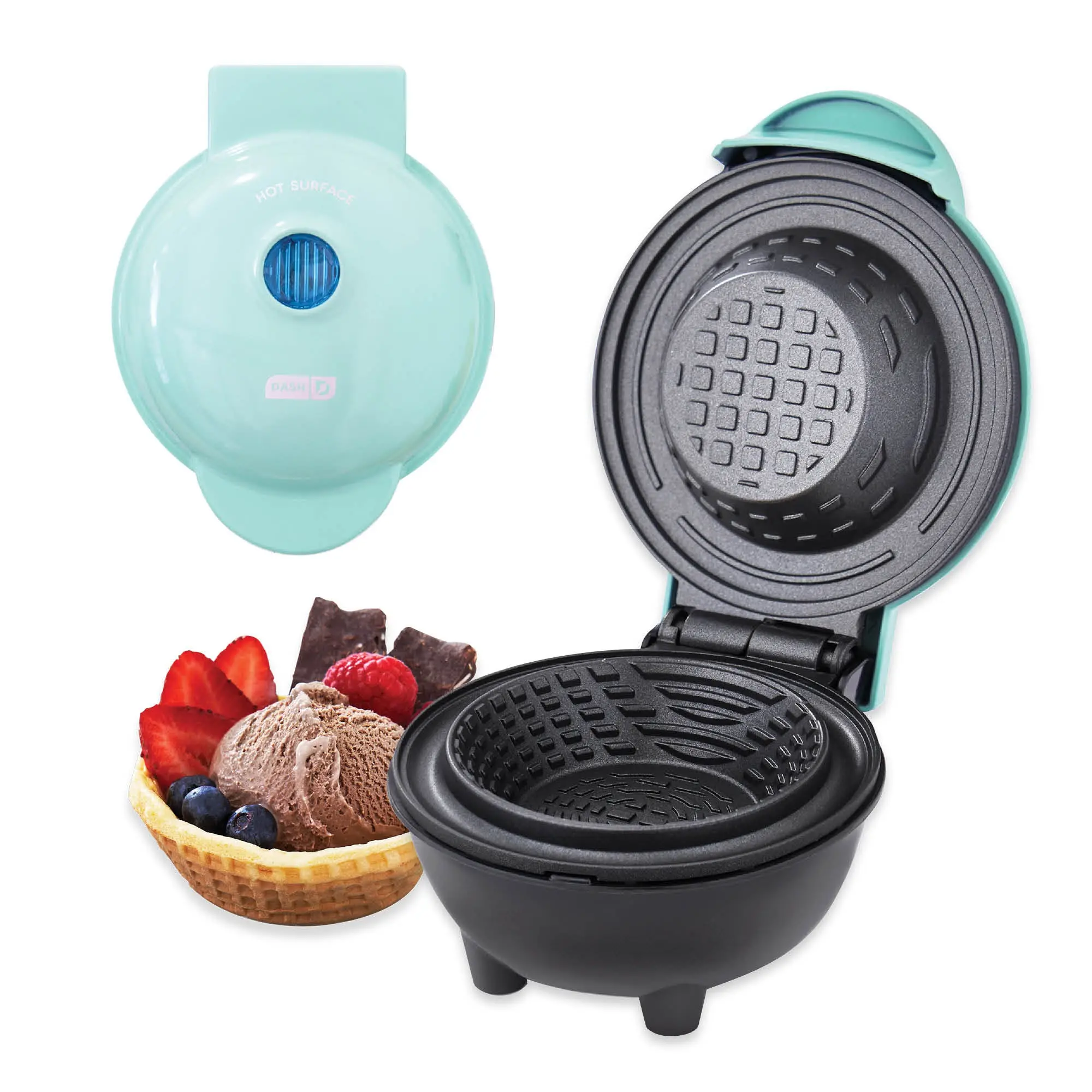 DASH Compact 4” Waffle Baker Machine - Non-Slip Mini Specialty Kitchen Appliance, Double-Sided Heating, Mini Waffle Bowl Maker for Ice Cream & Tortilla Taco Holders