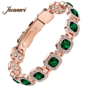 Jecanori Pure Copper Bracelet for Women 4X Ultra Strength 3800 Gauss Neodymium Magnets Austrian Cut Crystals Adjustable Gift