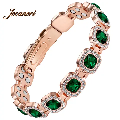 Jecanori Women's Pure Copper Energy Crystal Bracelet for Adult Females - 4X Ultra Strength, 3800 Gauss Neodymium Magnets, Sparkling Austrian Cut Crystals, Adjustable Slide Bangle, Ideal Gift Accessory, Crystalbracelet, Accessories Adults Female