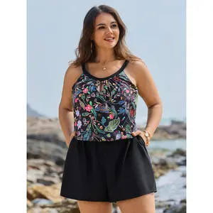 【Tummy control】BLOOMCHIC Plus Size Color Contrast Tropical Floral One-Piece Swimsuit [M-6X] 2026 Summer Vibes Swimweek