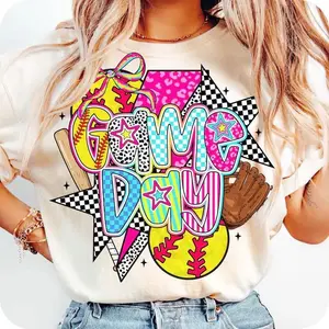 Softball Game Day Mom T-Shirt Game Day T-Shirt | Softball Graphic Tee | Checkered Star Sports Shirt | Cute Game Day Outfit for Women