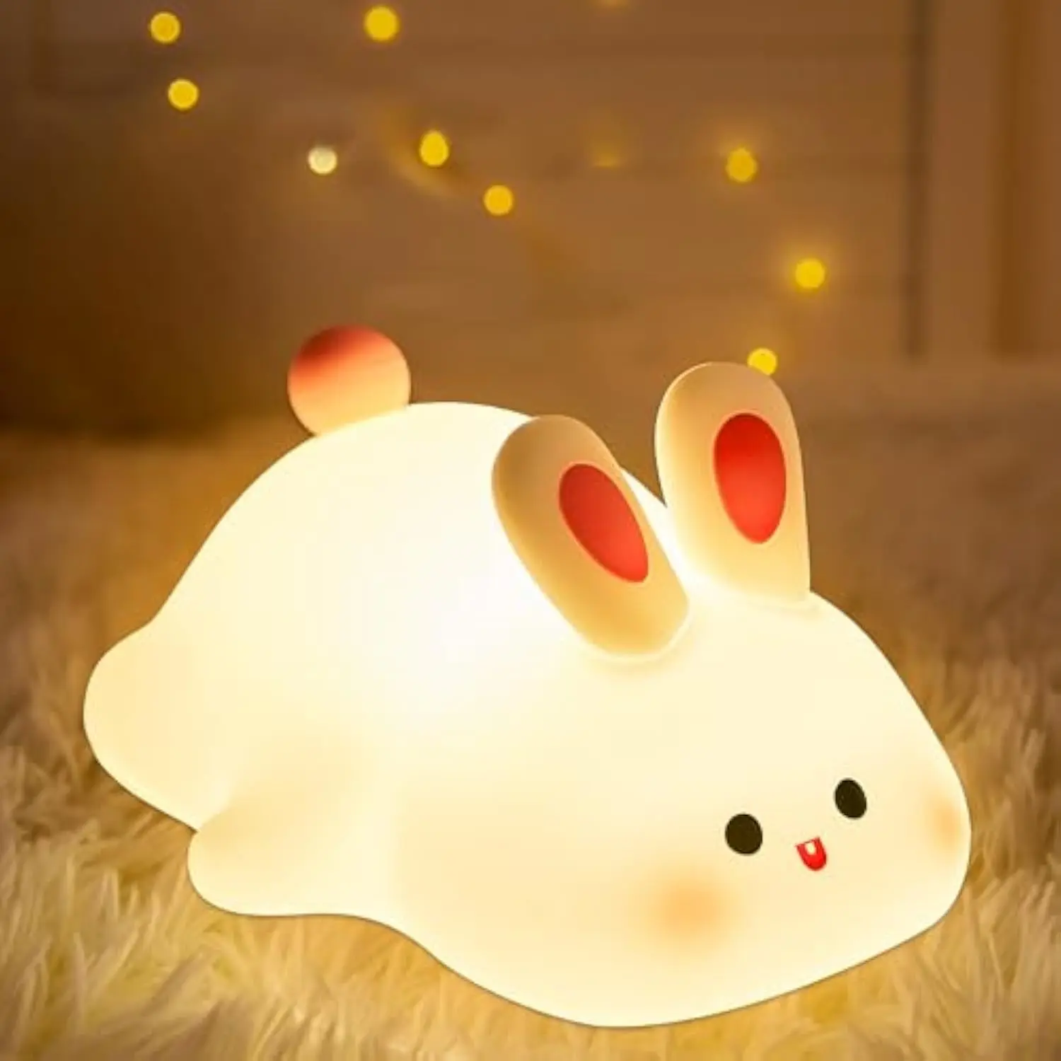 OkiyiD Whimsical Big Face Bunny Silicone LED Nightlight - Dimmable Warm White, Adjustable, Rechargeable Battery, USB-Charging Portable Desk Lamp, Bedroom Nursery Decor, Easter Gift, Home Indoor Lights