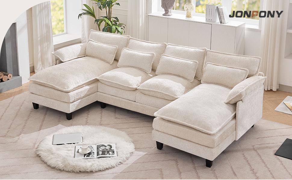 【3 Packages】110" U Shaped Couch,Modular Sectional Sofa with 4 Waist Pillows,Sleeper Deep Seat Couch with Double Chaise Lounge & Memory Foam for Living Room 【3 Packages】110" U Shaped Couch,Modular Sectional Sofa with 4 Waist Pillows,Sleeper Deep Seat Couch with Double Chaise Lounge & Memory Foam for Living Room