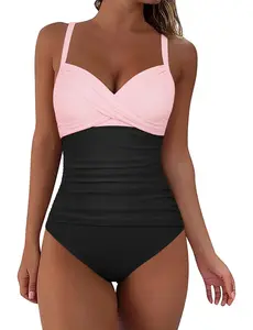 Hilor Women's 1-Piece Ruched Underwire Front Twist Swimsuit, Tummy Control Spaghetti Strap Bathing Suit for Beach (Sports & Outdoor Swimwear), Swimsuit For Beach, Tummy Control Swimsuits