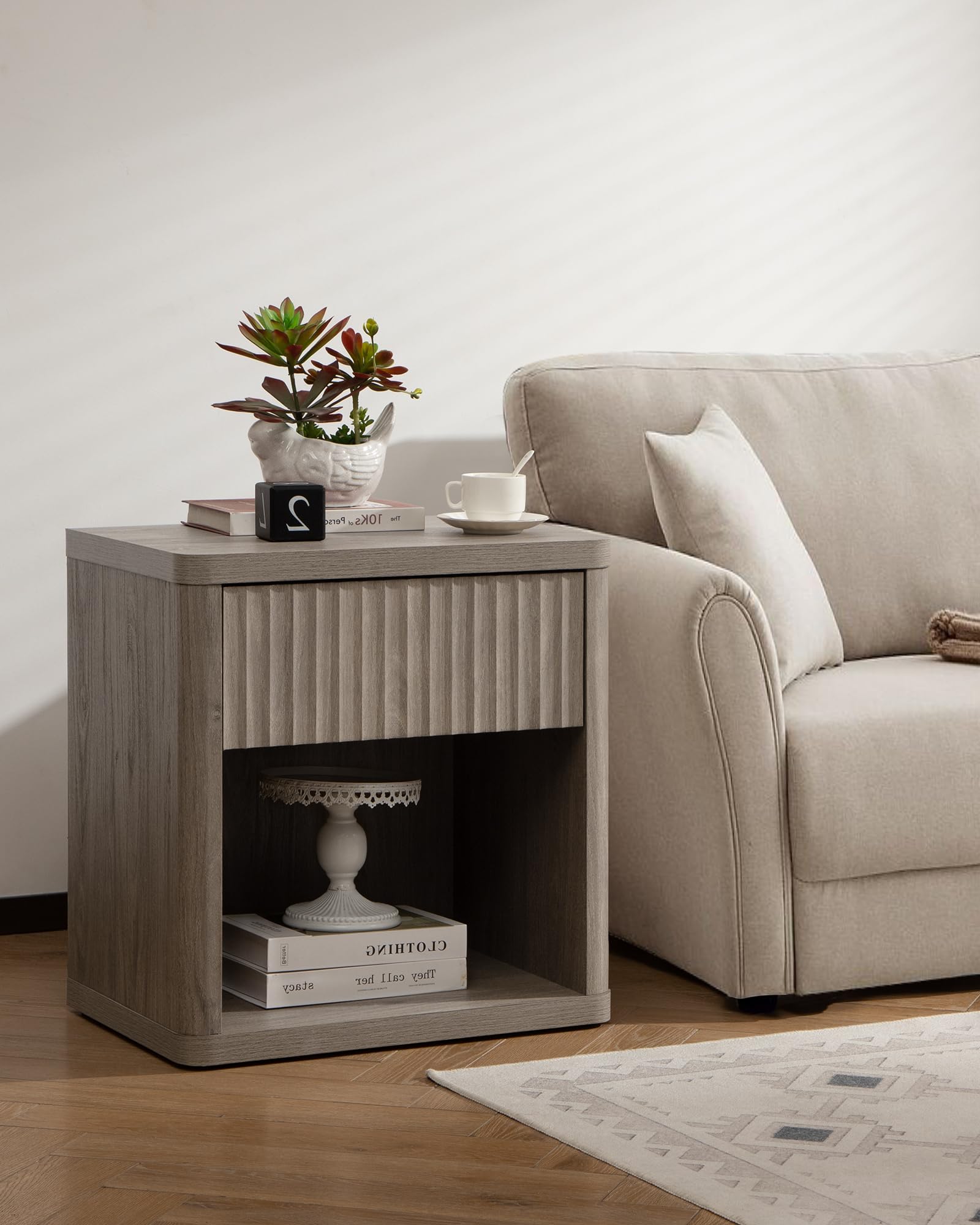 SICOTAS Nightstand Set of 2 with Drawer, Modern Wide Bedside Table for Bedroom, 22.7 x 15.4 x 24.1 Size Mid-Century End Table with Storage, Sturdy Night Stand for Sofa, Couch, Living Room, Office