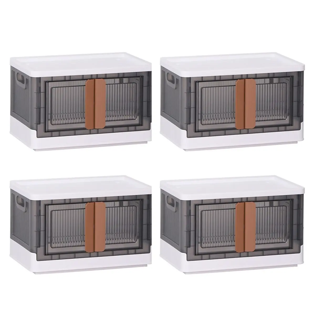 WOWMTN RYGD4 4-Pieces Plastic Collapsible Folding Cabinets - 8.45Gal Transparent Modular Closet Storage, Compact Space-Saving Indoor Cupboard Organizer with Easy Setup