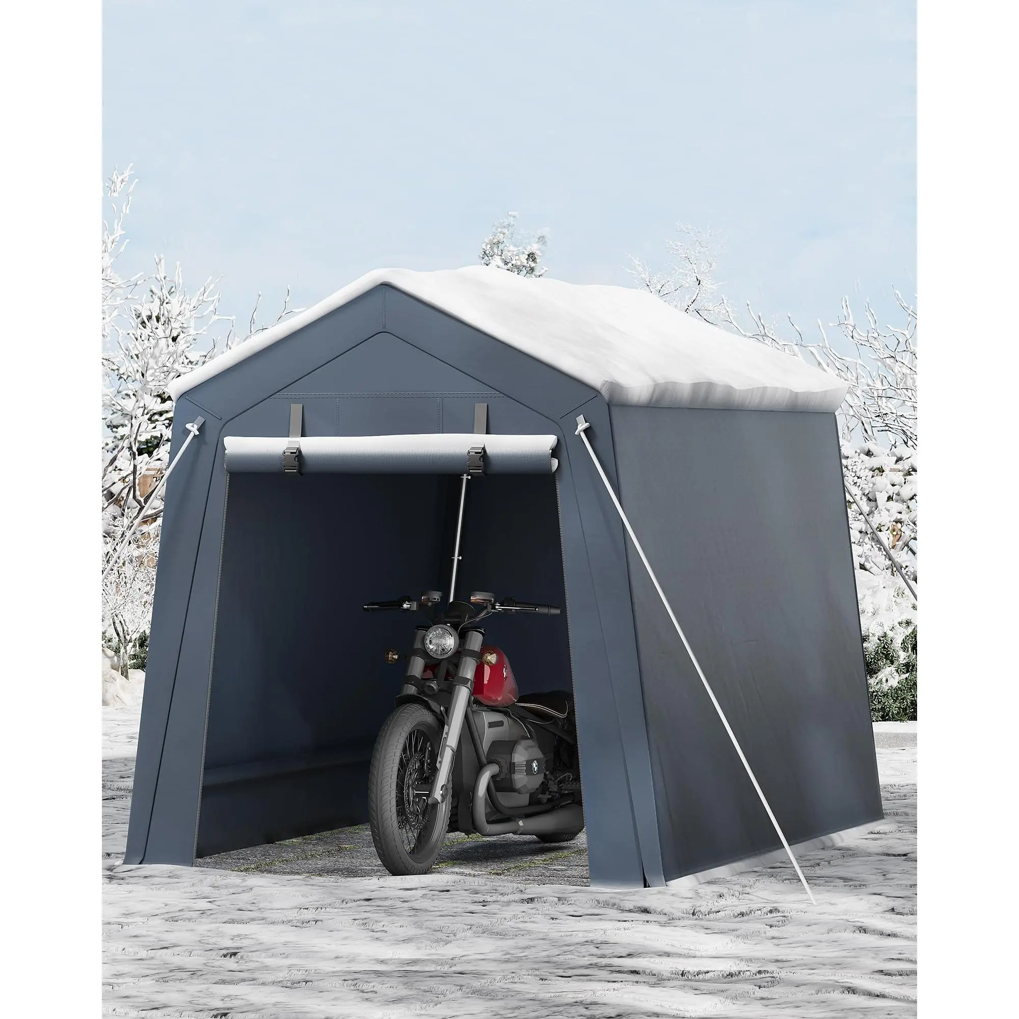 6'×6' Heavy Duty Portable Storage Shed Tent, Outdoor Canopy Shelter with Galvanized Steel Frame, Large Roll-Up Door, PE Fabric Waterproof Cover, Dual Vents for Bike/ATV/Motorcycle All-Weather Garage, Easy-Access Zippered Entrance