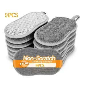 9 Piece Strong Double Sided Non Scratch Cleaning Sponges Reusable Microfiber Metal Scouring Pads for Pots Pans Glass Stovetops Sinks Kitchen Bathroom Durable Value Set wringer refill Floral Adjustable Aprons apron surface quick supply cloths necessities