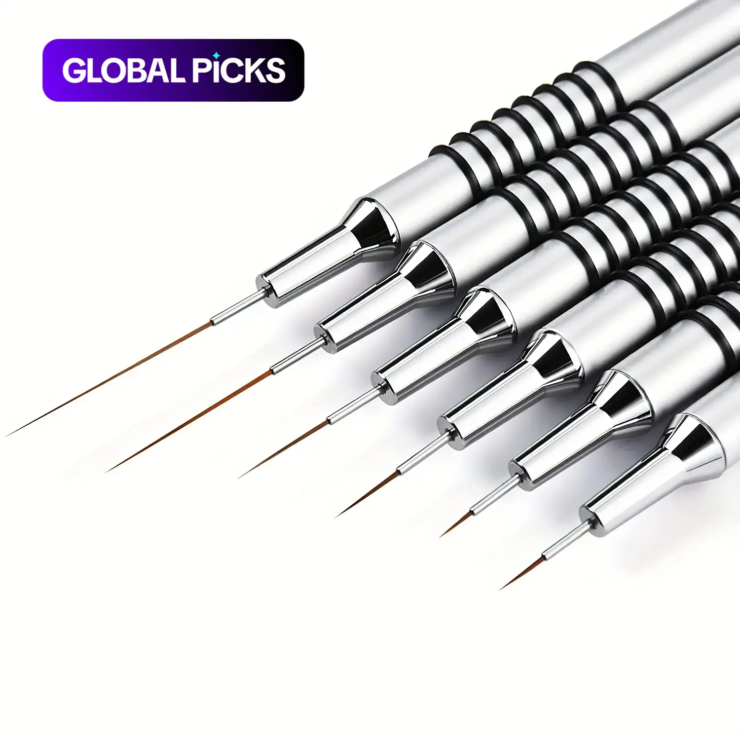 6-Piece Nail Art Detailer Striping Brush Set with Metal Handles, Nail Liner Brush Kit, Nail Tools for Manicure Painting #GLOBAL PICKS